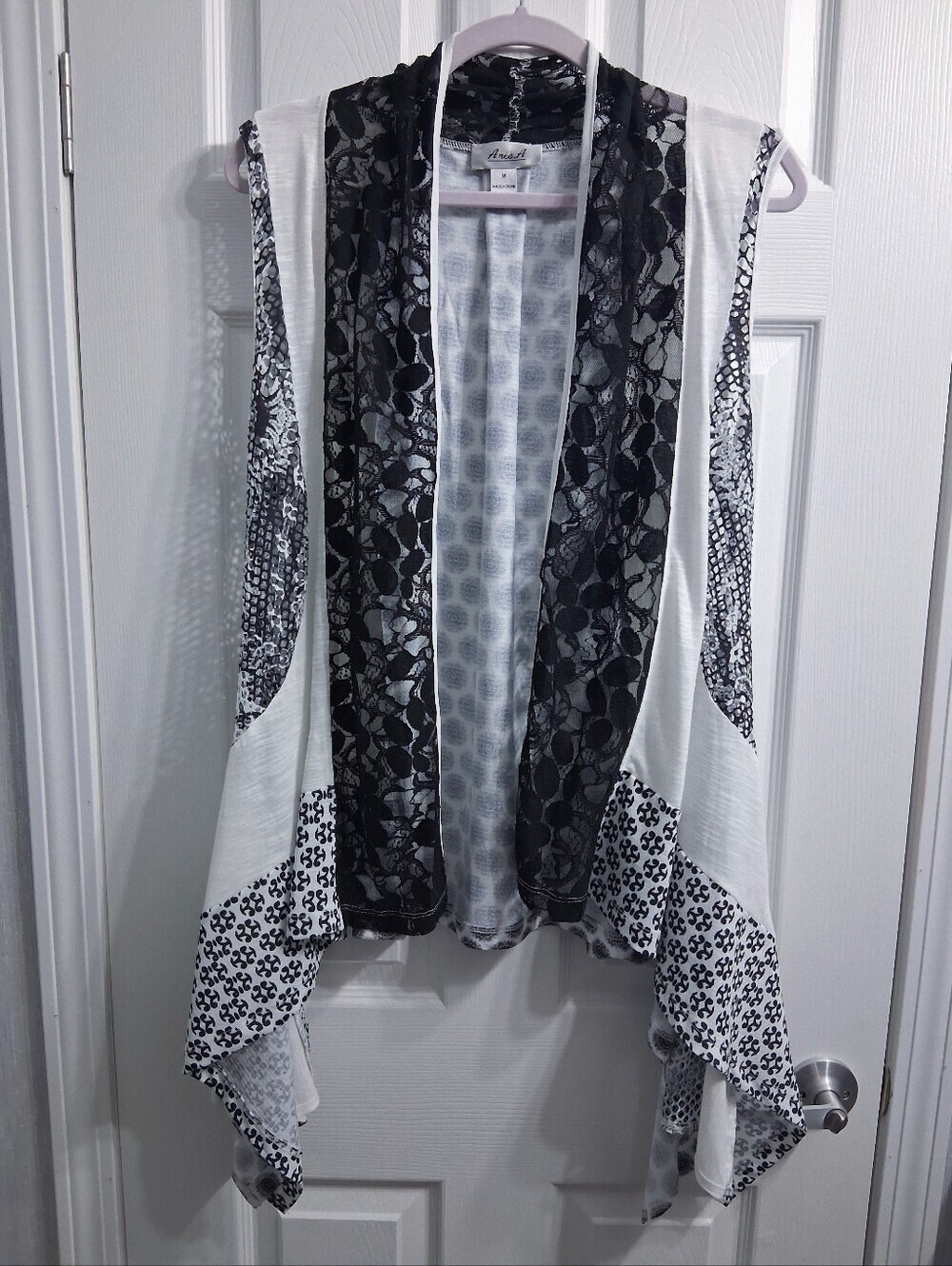 Anes A. Boho Art To Wear Vest Flowy Fairy Hem Lightweight Lace And Panels